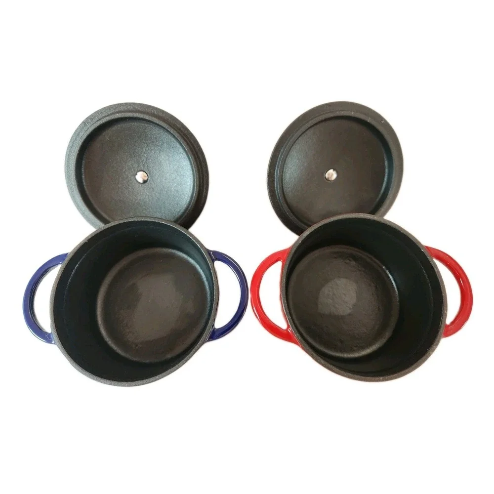 Fiesta Enameled Cast Iron Mini Dutch Oven Casserole Set of 2 Red Blue NWOT 0.35q